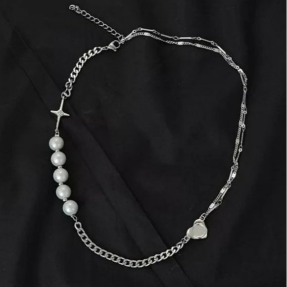 Reflect Light Faux Pearl Cross Stainless Steel Chain Necklace 18.5in - Picture 12 of 16